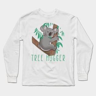 Cute koala nomming on leaves illustration Tree Hugger Long Sleeve T-Shirt